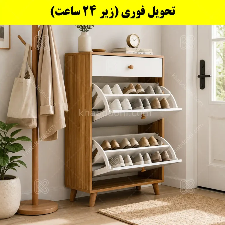 جاکفشی داشبوردی دو درب کشودار دستگیره چوبی – طول 70 (تحویل فوری)