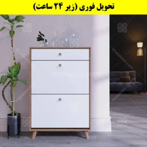 جاکفشی داشبوردی دو درب کشودار دستگیره چوبی – طول 70 (تحویل فوری) سفید گردویی