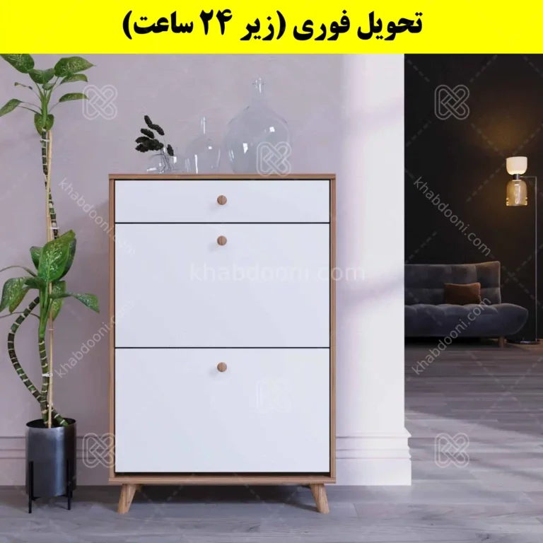 جاکفشی داشبوردی دو درب کشودار دستگیره چوبی – طول 70 (تحویل فوری)