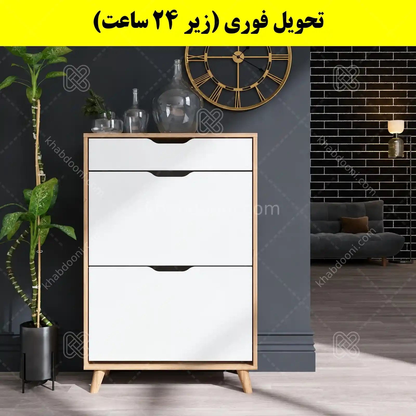جاکفشی داشبوردی دو درب کشودار النا – طول 70 (تحویل فوری) سفید گردویی