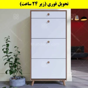 جاکفشی داشبوردی سه درب کشودار دستگیره چوبی – طول 70 (تحویل فوری) سفید گردویی