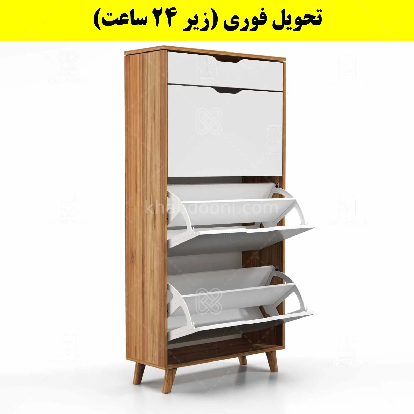 جاکفشی داشبوردی سه درب کشودار النا – طول 70 (تحویل فوری) سفید گردویی