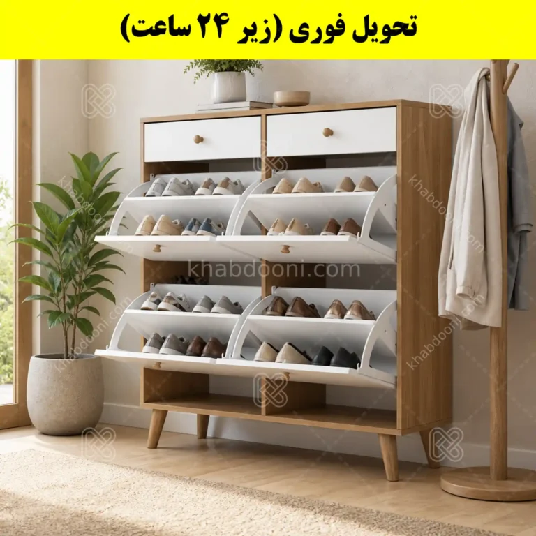 جاکفشی داشبوردی چهار درب کشودار دستگیره چوبی – طول 100 (تحویل فوری)