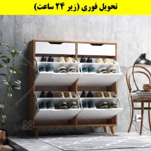 جاکفشی داشبوردی چهار درب کشودار النا – طول 100 (تحویل فوری) سفید گردویی