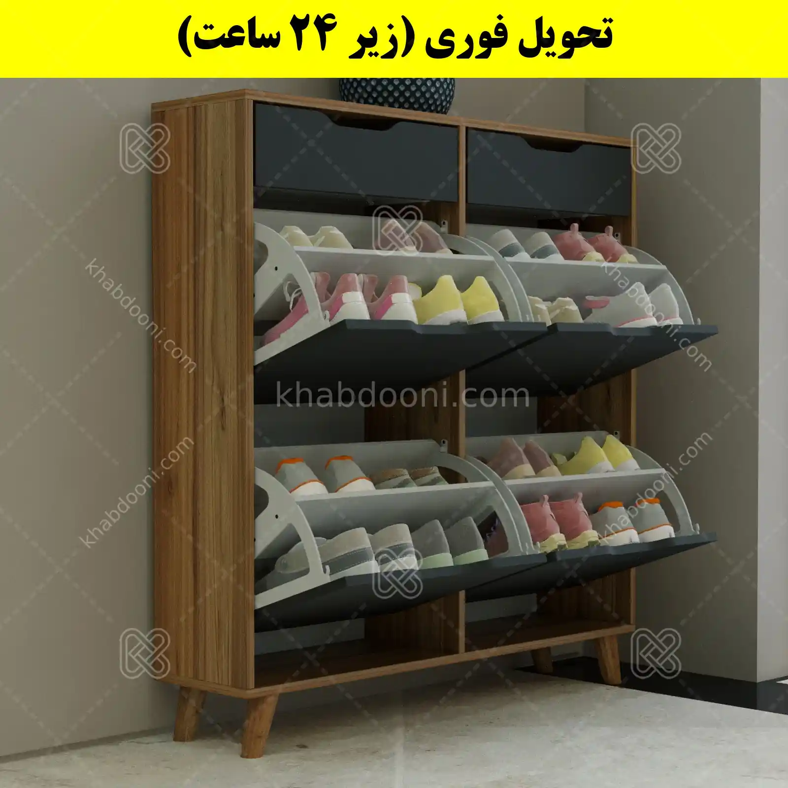 جاکفشی داشبوردی چهار درب کشودار النا – طول 100 (تحویل فوری) نوک مدادی گردویی