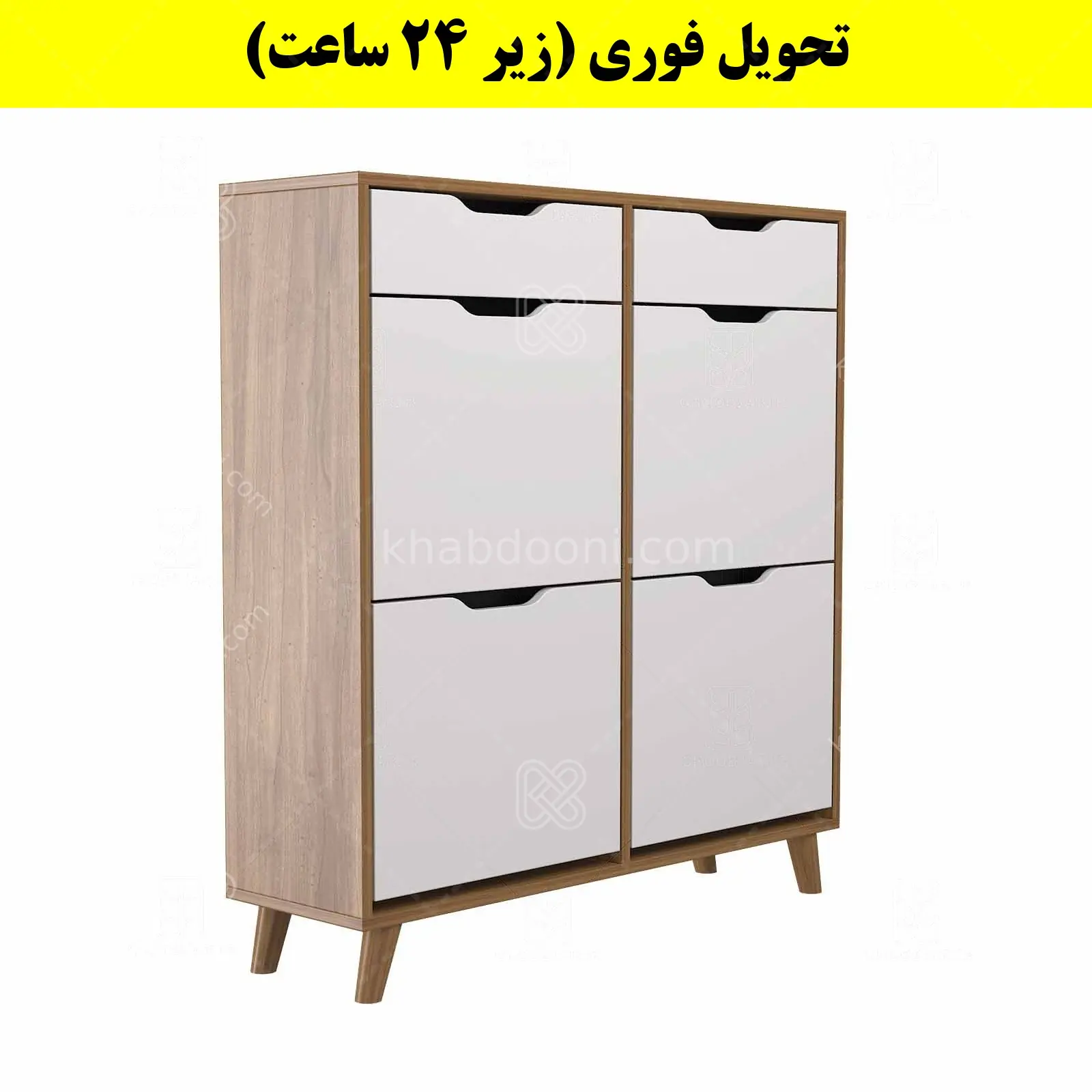جاکفشی داشبوردی چهار درب کشودار النا – طول 100 (تحویل فوری) سفید گردویی