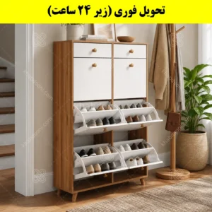 جاکفشی داشبوردی شش درب کشودار دستگیره چوبی – طول 100 (تحویل فوری) سفید گردویی