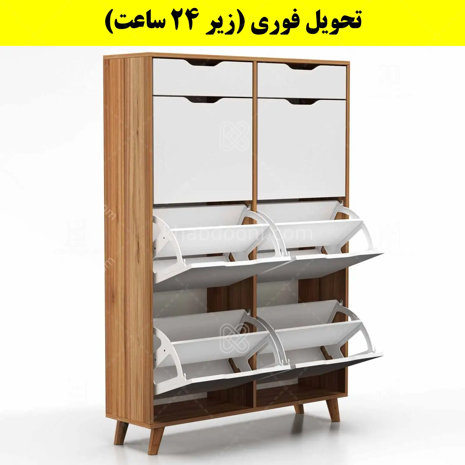 جاکفشی داشبوردی شش درب کشودار النا – طول 100 (تحویل فوری) سفید گردویی