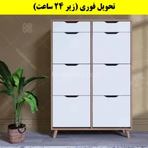 جاکفشی داشبوردی شش درب کشودار النا – طول 100 (تحویل فوری) سفید گردویی
