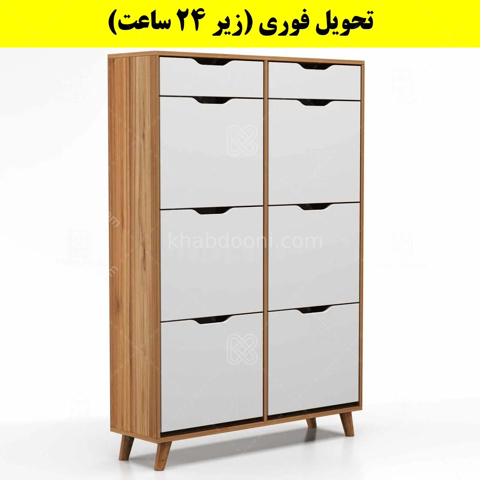 جاکفشی داشبوردی شش درب کشودار النا – طول 100 (تحویل فوری) سفید گردویی