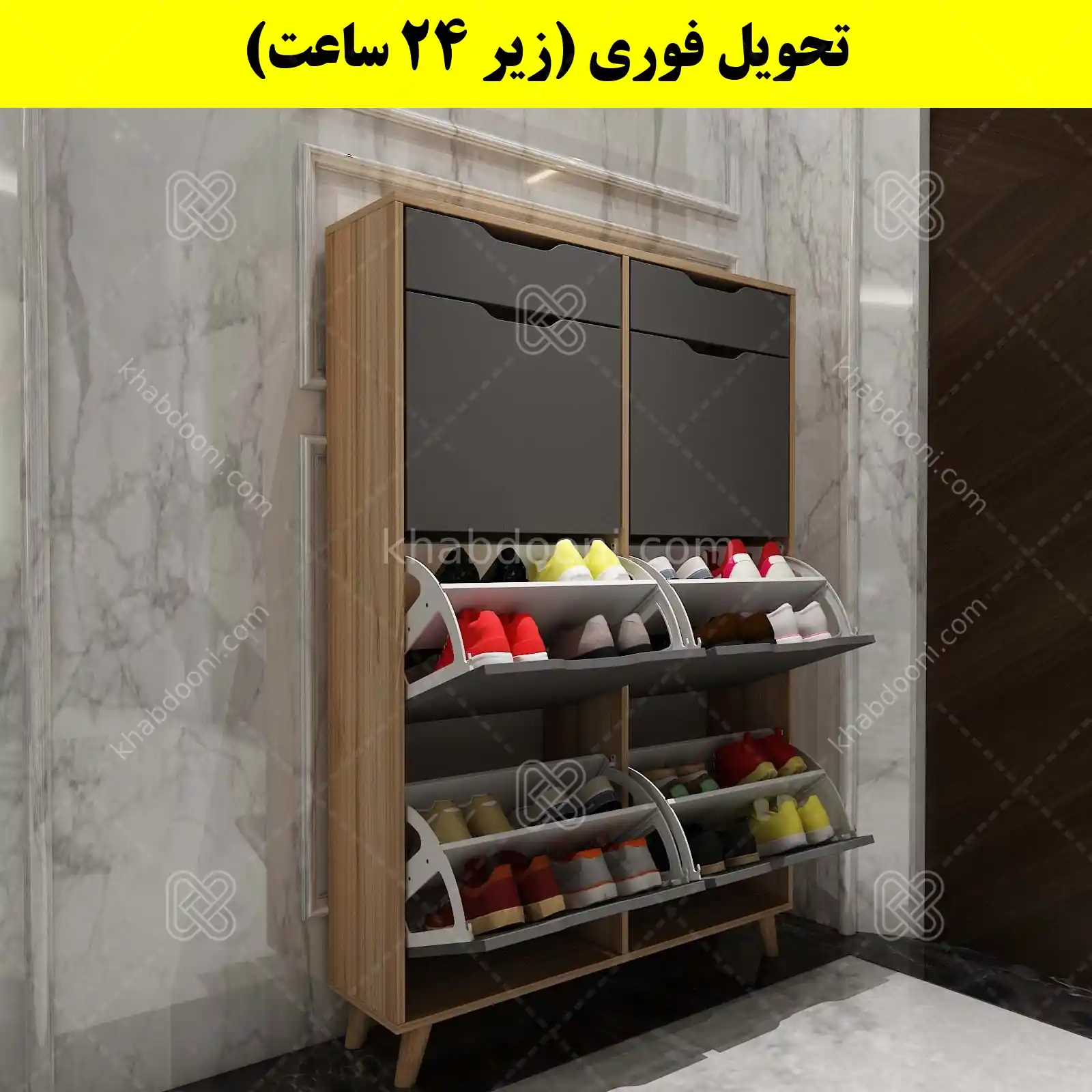 جاکفشی داشبوردی شش درب کشودار النا – طول 100 (تحویل فوری) نوک مدادی گردویی