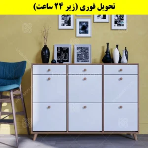 جاکفشی داشبوردی شش درب کشودار دستگیره چوبی – طول 150 (تحویل فوری) سفید گردویی