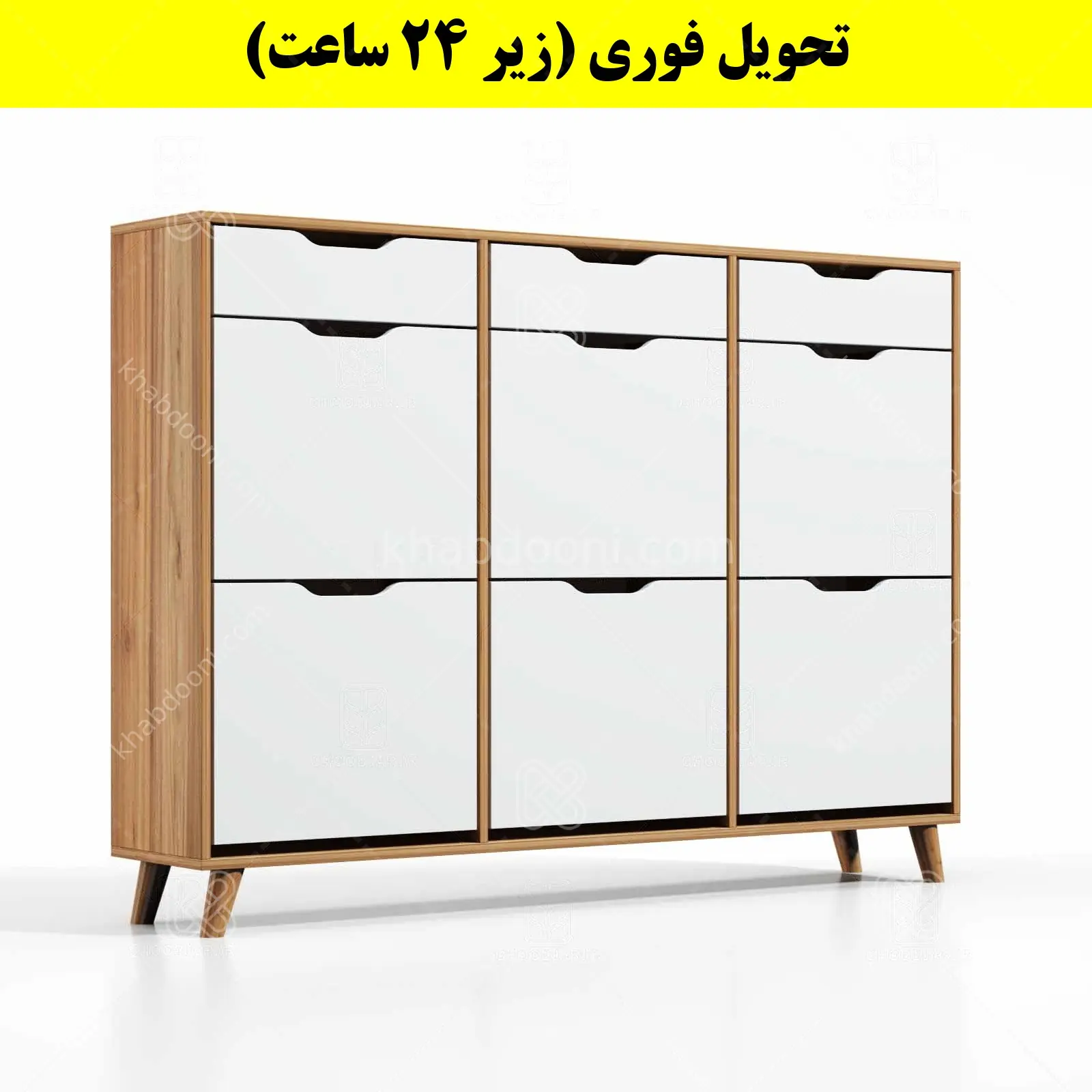 جاکفشی داشبوردی شش درب کشودار النا – طول 150 (تحویل فوری) سفید گردویی