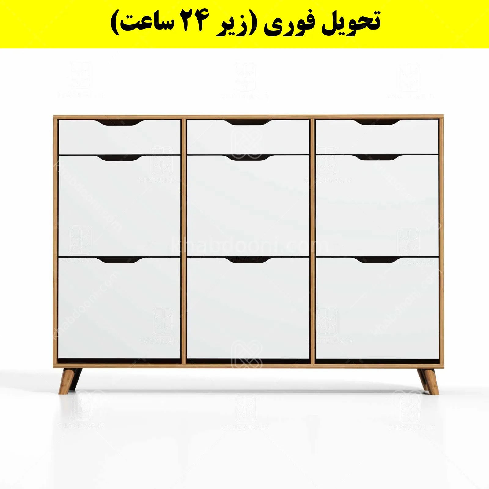 جاکفشی داشبوردی شش درب کشودار النا – طول 150 (تحویل فوری) سفید گردویی
