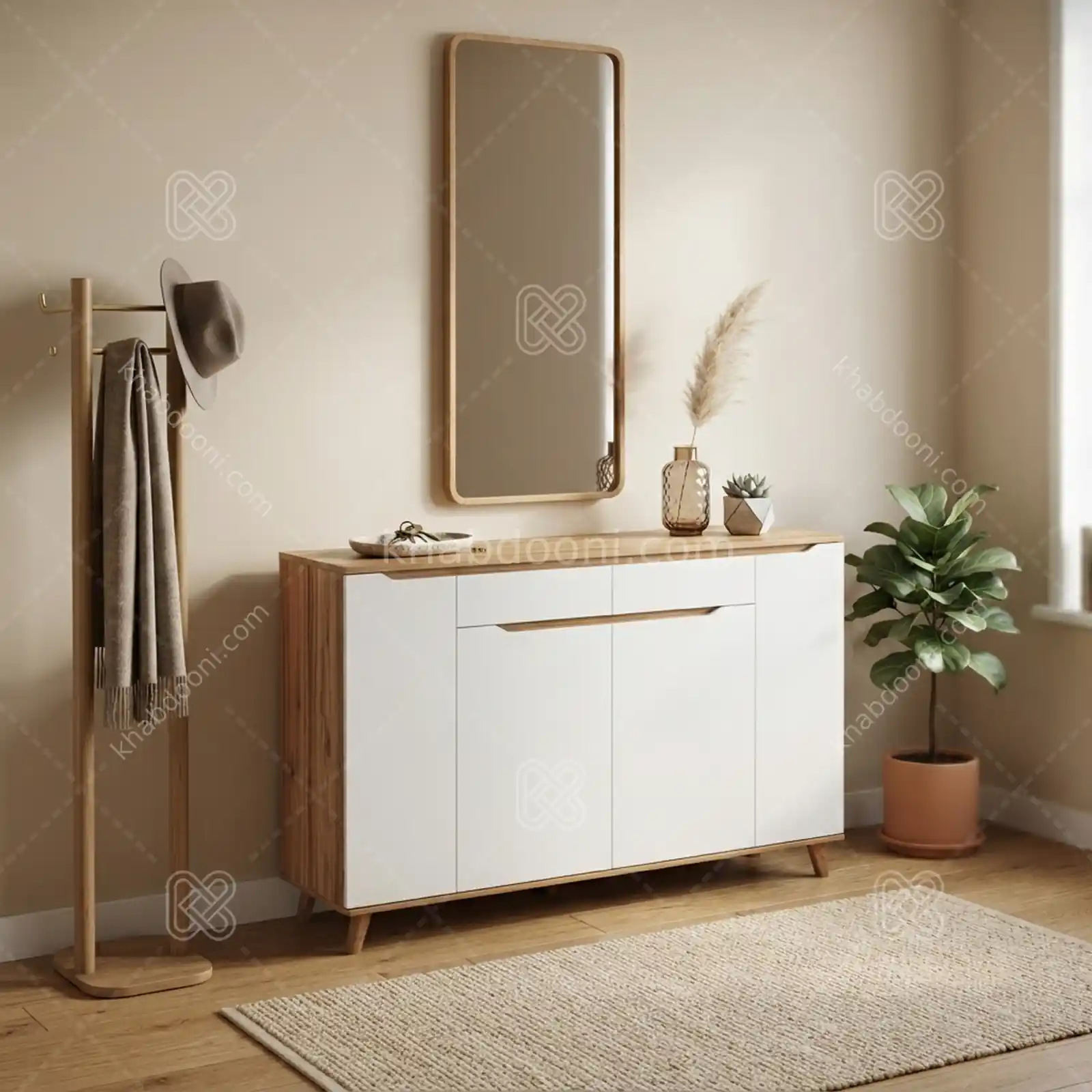 جاکفشی کنسولی روما 4 درب طول 150 سفید گردویی