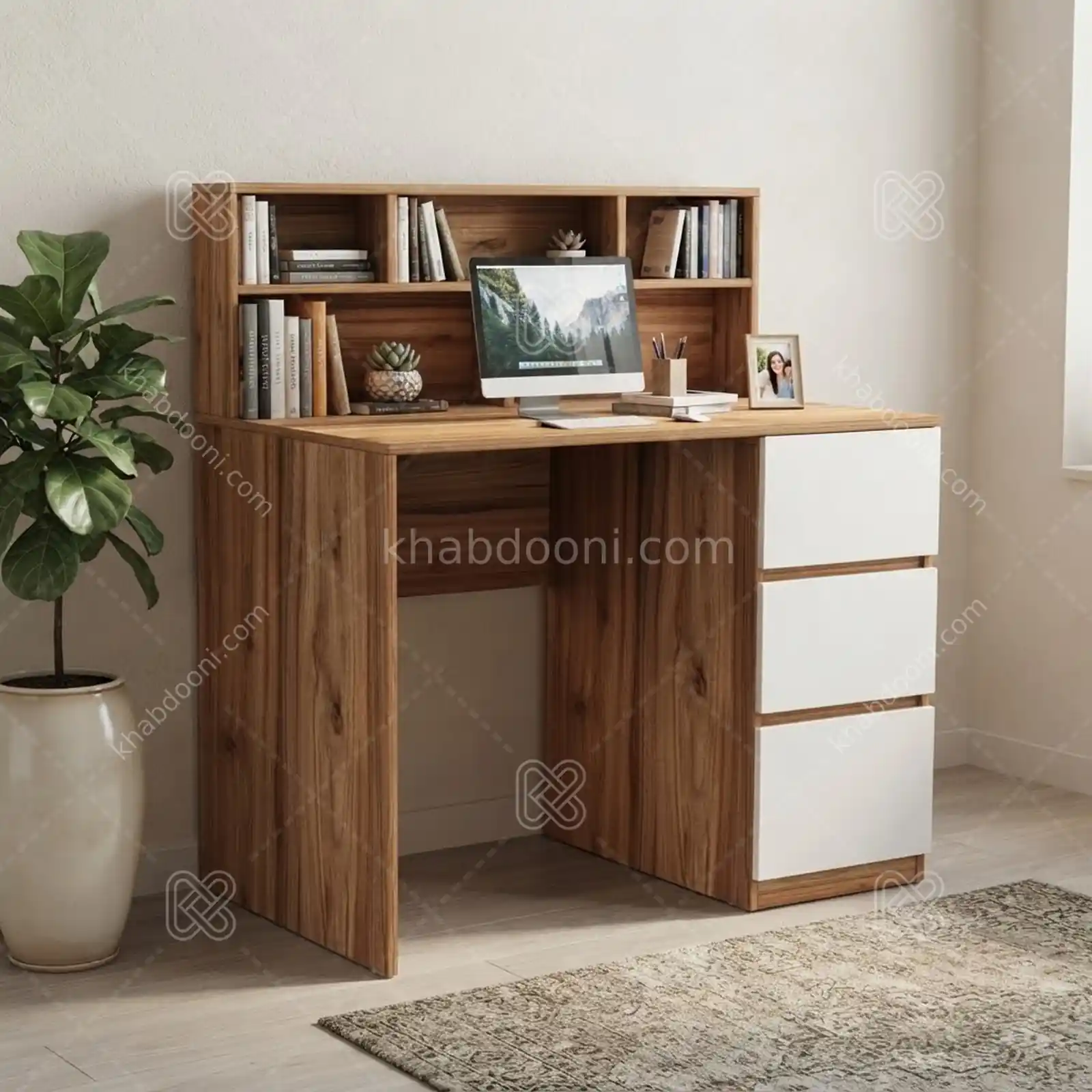 میز تحریر بهار طول 100 - کد 112 سفید گردویی