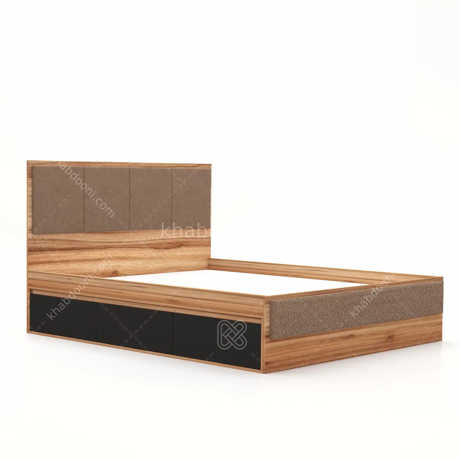 تخت خواب دو نفره یگانه سه کشو مشکی گردویی