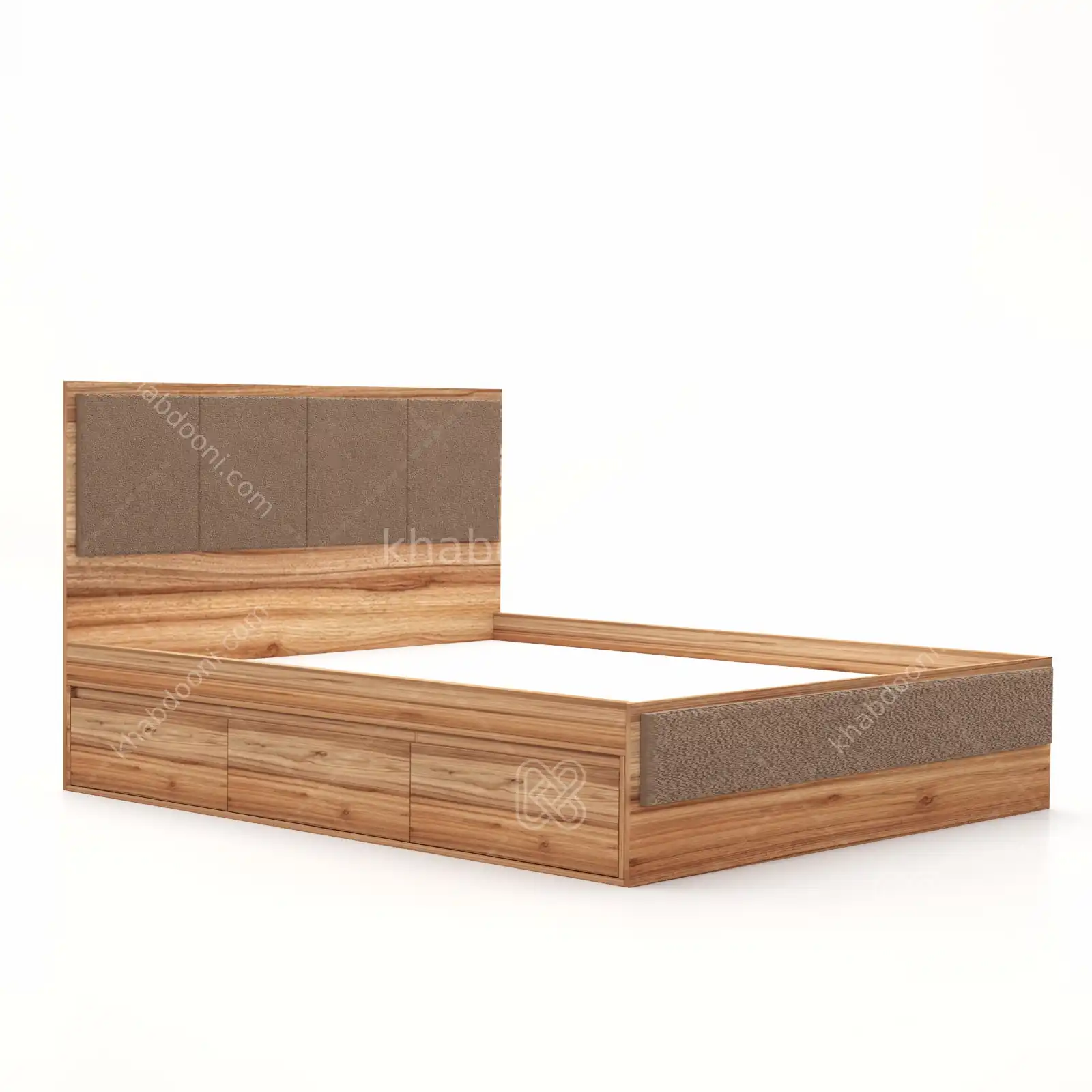 تخت خواب دو نفره یگانه سه کشو گردویی