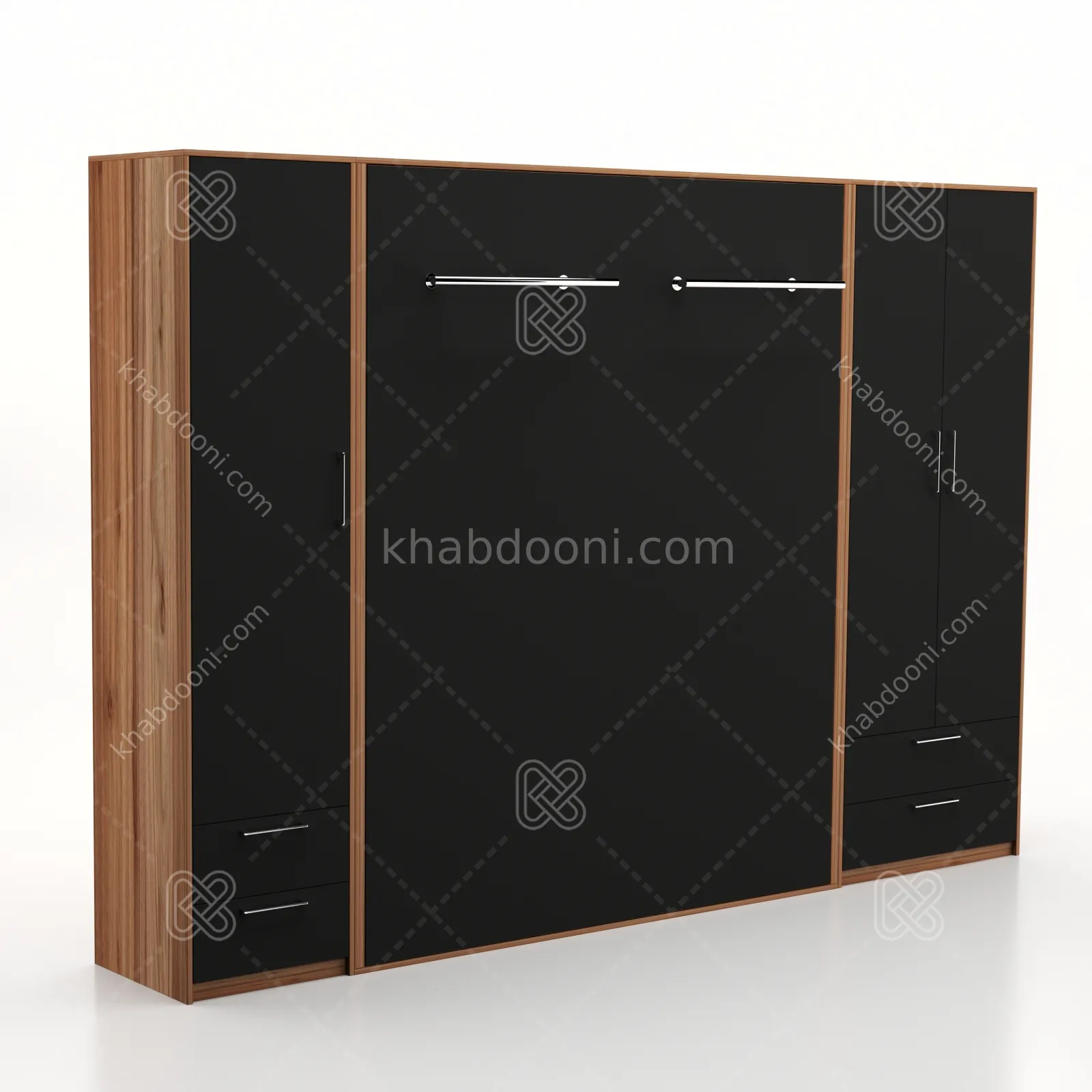 تخت تاشو عمودی دو نفره طول 300 کد 101 مشکی گردویی