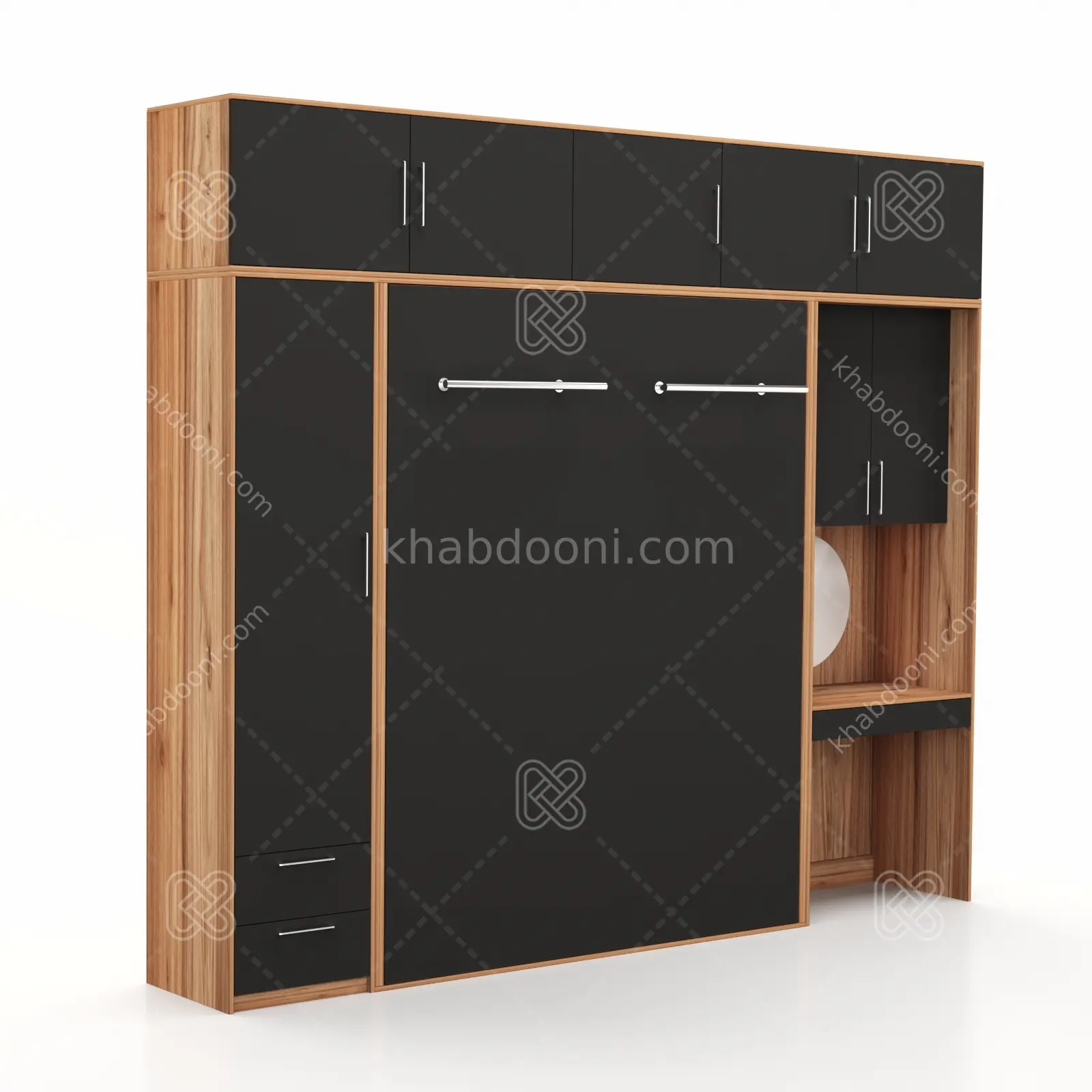 تخت تاشو عمودی دو نفره طول 300 کد 102 مشکی گردویی