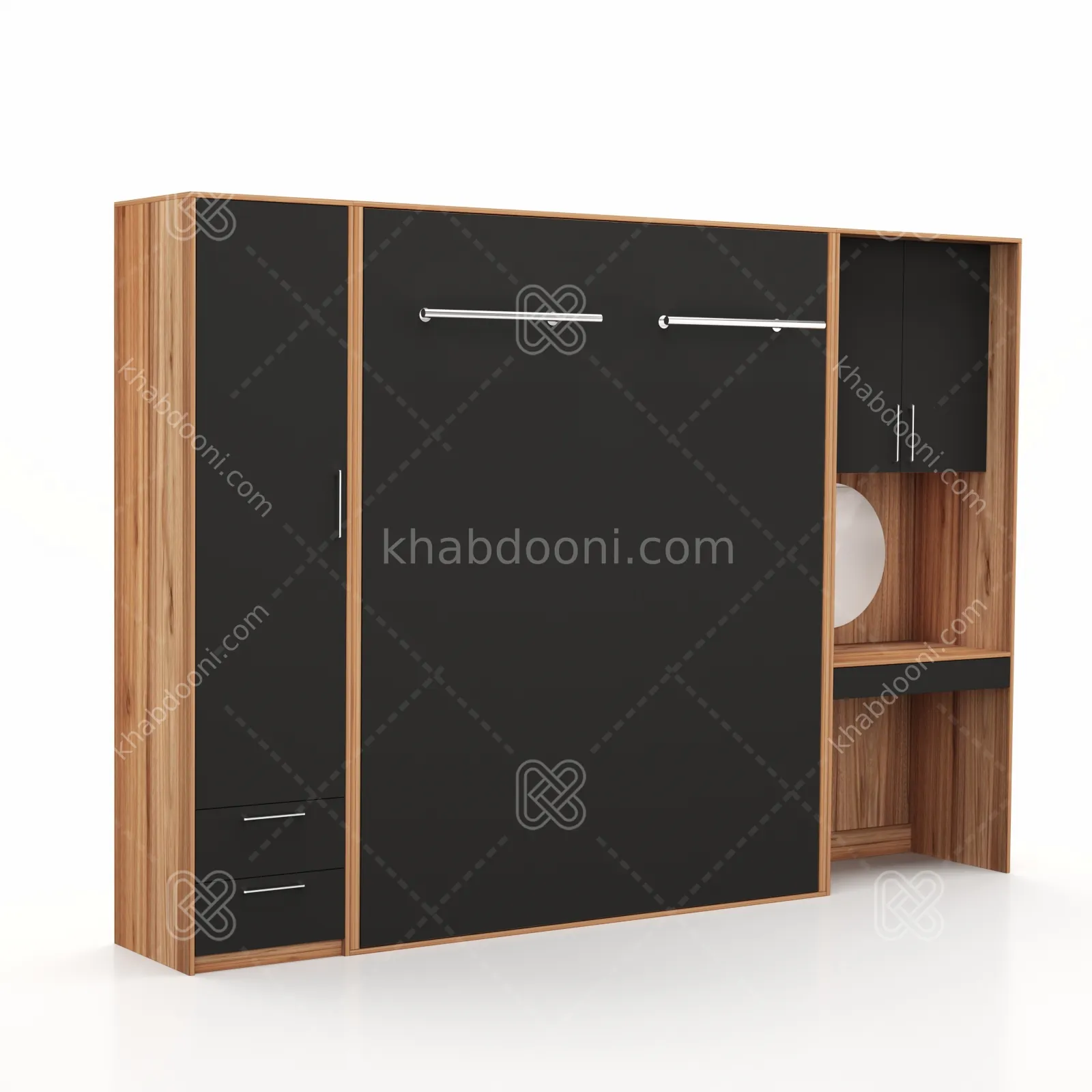 تخت تاشو عمودی دو نفره طول 300 کد 103 مشکی گردویی
