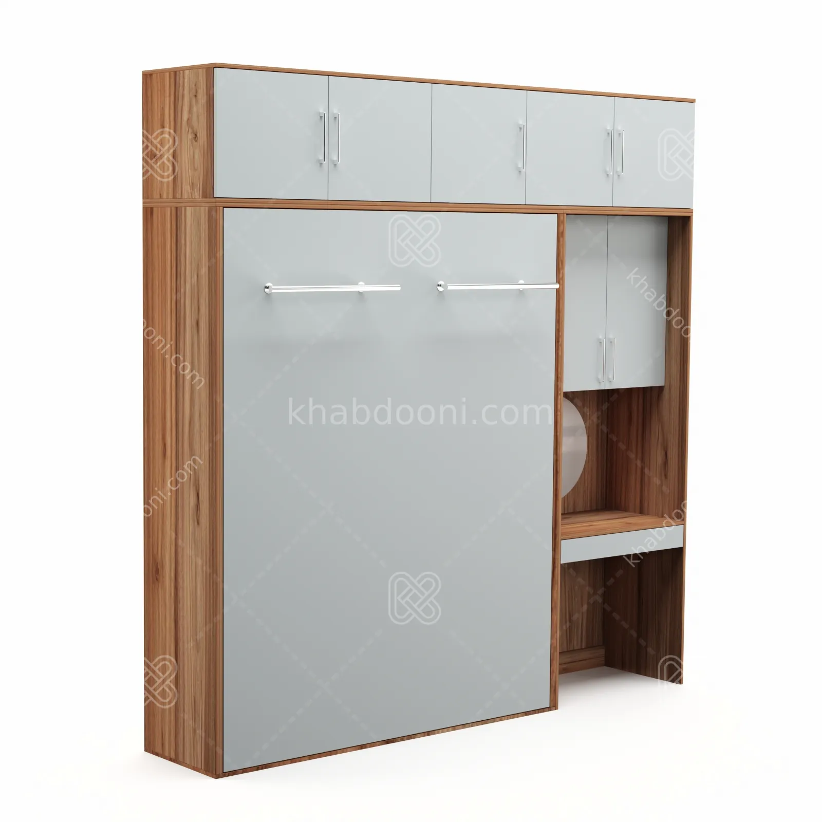 تخت تاشو عمودی دو نفره طول 250 کد 104 طوسی گردویی