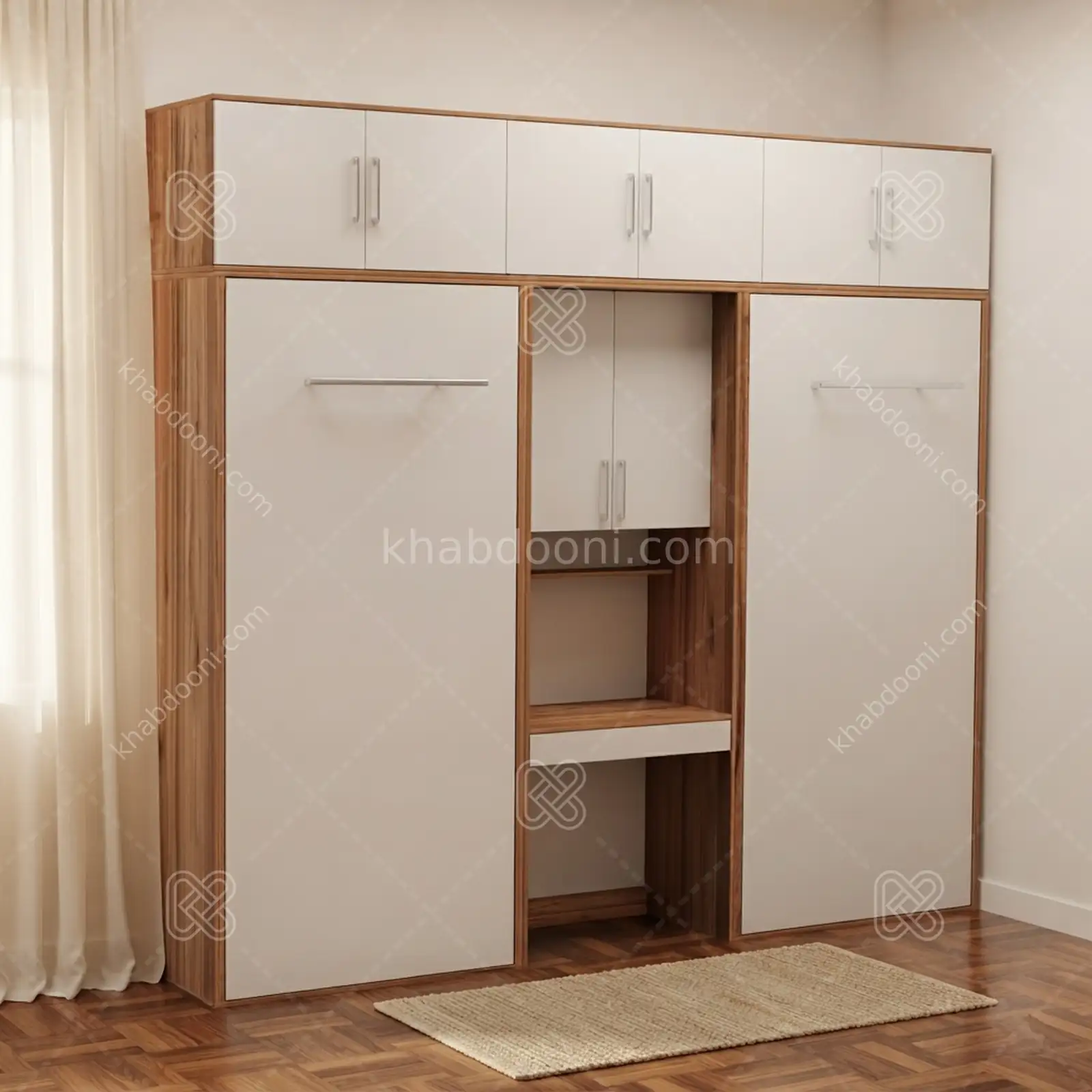 تخت تاشو عمودی دو نفره طول 290 کد 111 سفید گردویی