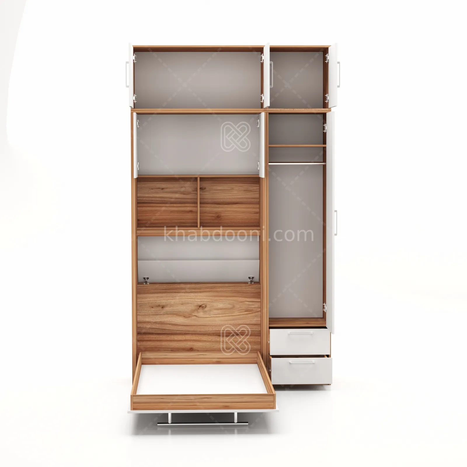 تخت تاشو عمودی تک نفره طول 155 کد 120 سفید گردویی