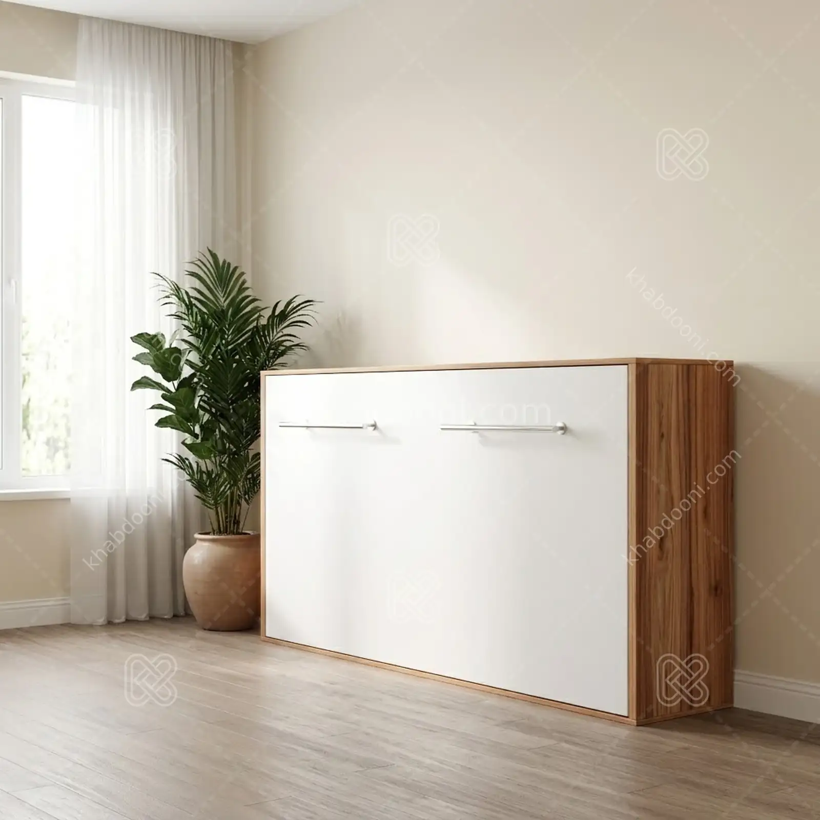 تخت تاشو افقی تک نفره طول 215 کد 124 سفید گردویی